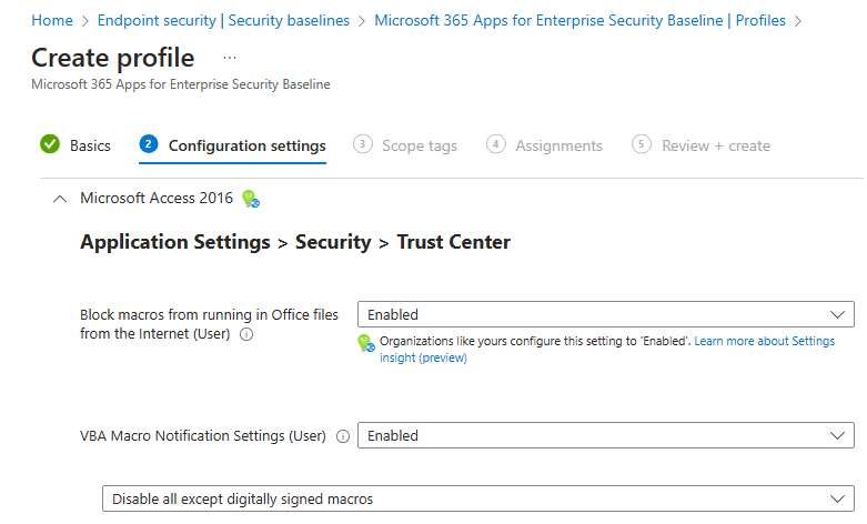 View Configuration settings Insight