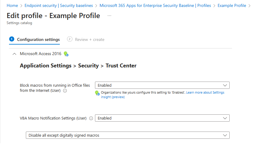 View Configuration settings Insight